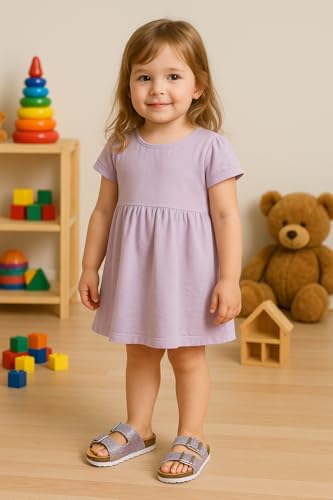 Genuine Leather Suede Cork Footbed Kids Sandals Boys Girls Slide with Arch Support Summer Non-slip Cork Glitter Colorful Toddler Slippers with Adjustable Straps for Indoor & Outdoor 6