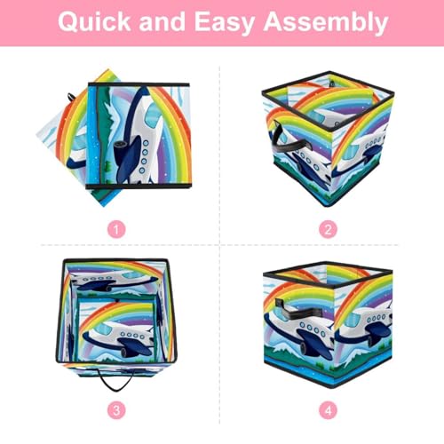Boîte de rangement en tissu pliable motif arc-en-ciel de qualité - 6