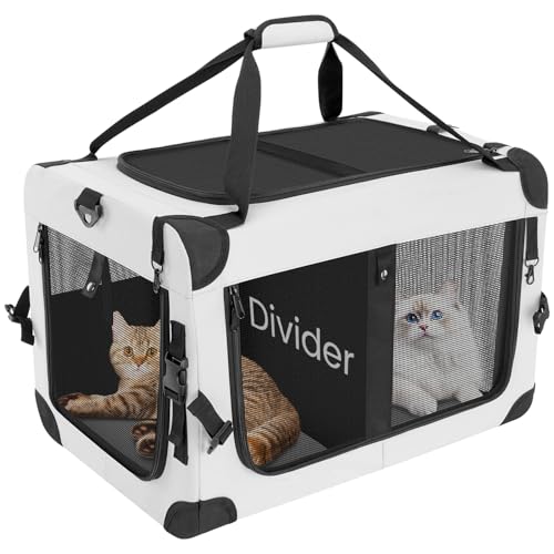 LOTYP Extra Large Cat Carrier for 2 Cats with Divider, Double Soft-Sided Pet…