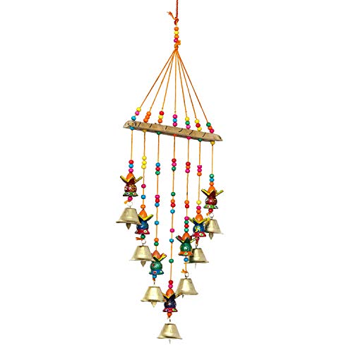 Image of eCraftIndia Multicolored Handcrafted Decorative Lord Ganesha Statues with Bells Door Window Wall Hanging | Diwali Decoration Items for Home Decor | Gift for Diwali Housewarming