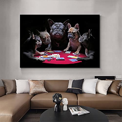 Wjoonn House Of French Bulldogs Dogs Playing Poker Poster Decorative Painting Canvas Wall Art Living Room Posters Bedroom Painting 16X24Inch(40X60Cm) #TOP3