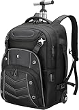 SWICKY RICOOI Mochila con ruedas, mochila con ruedas para puertos USB tipo C, compartimento para laptop de 17.3 pulgadas, cerradura de aduana integrada, mochila con ruedas para baloncesto, fútbol