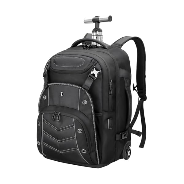2-in-1 Large Rolling Laptop Backpack for Women Men, 50L Backpack with Wheels, USB Charging Port, TSA Lock & Shoe Compartment Carry On Luggage for Travel, College, Sports, Gym, Weekend Trip