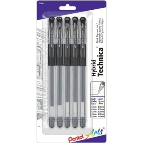 Bolígrafo Pentel Arts Hybrid Technica Gel Negro 5 unidades