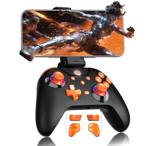 Wireless Gaming Controller, PC Controller for PC/Switch/P3/iOS/Android with 4 Programing Buttons, Hall Effect Trigger, RGB Lighting,1000mAh Battery, Turbo, Dual Vibration, Screenshot, Black+ Orange