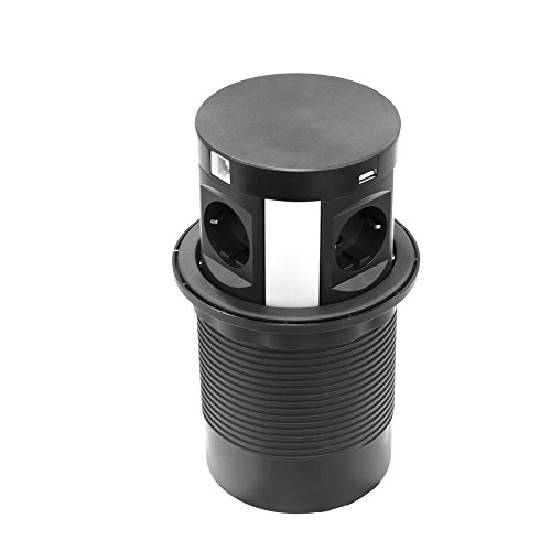 Elbe Multiprise Encastrable Multifonctionnelle - Chargeur Sans Fil + 4 Prises + 2 USB + 2 RJ45 idéale pour les Cuisines Bureaux Chambres Salle de Réunion EL10704UR