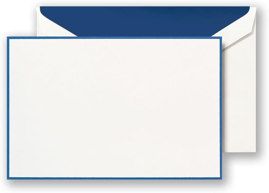 Crane & Co. Regent Blue Bordered White Correspondence Card (CC3305)