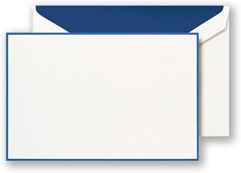 Crane & Co. Regent Blue Bordered White Correspondence Card CC3305