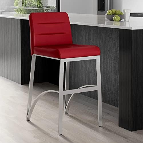 Zuri Furniture Lynx Counter Height Contemporary Bar Stool with Metal Base - Red