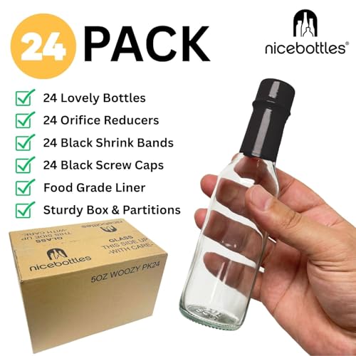 nicebottles Hot Sauce Bottles with Black Caps & Shrink Bands, 5 Oz - 24 Pack by nicebottles - Image 2