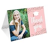 Big Dot of Happiness Rose Gold Grad - Custom Graduation Party Photo Thank You Cards with Envelopes - Set of 8