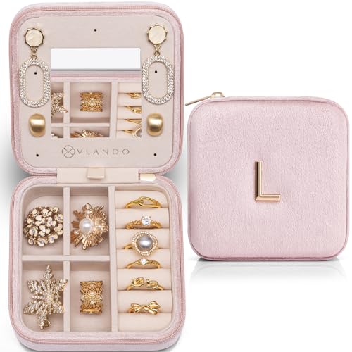 Joyero de viaje con inicial L mini joyero personalizado rosa 2