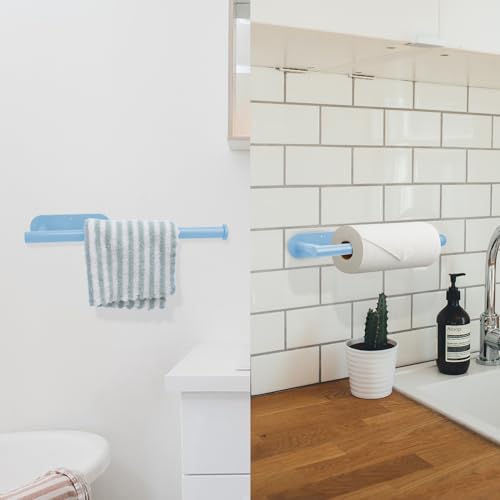 YeeBeny Blue Paper Towel Holder - Self Adhesive or Drilling, Under Cabinet Blue Paper Towel Rack, Wall Mounted Roll Holder for Kitchen
