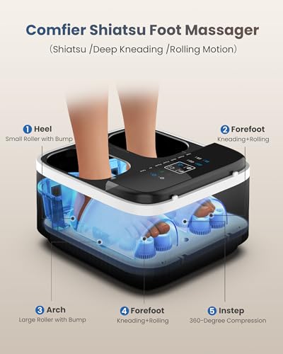 Image of COMFIER FSA Eligible Foot Massager with Heat, Shiatsu Foot Massager Machine for Neuropathy Plantar Fasciitis, Squeeze & Rolling Foot Massage, Remote Control & Piano-Key Button