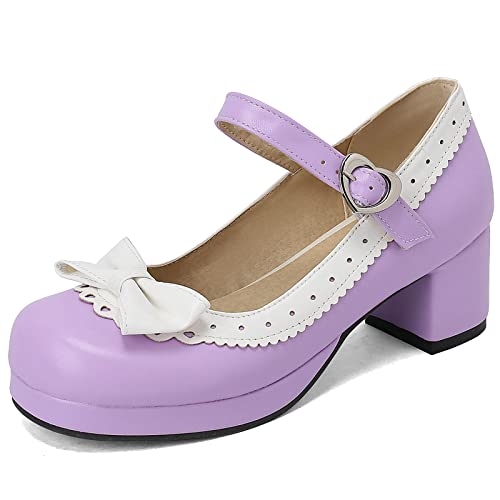Women Bow Mary Jane Shoes Kawaii Pumps Platform Chunky Heeled Vintage Pumps Elegant Lolita Dress Shoes