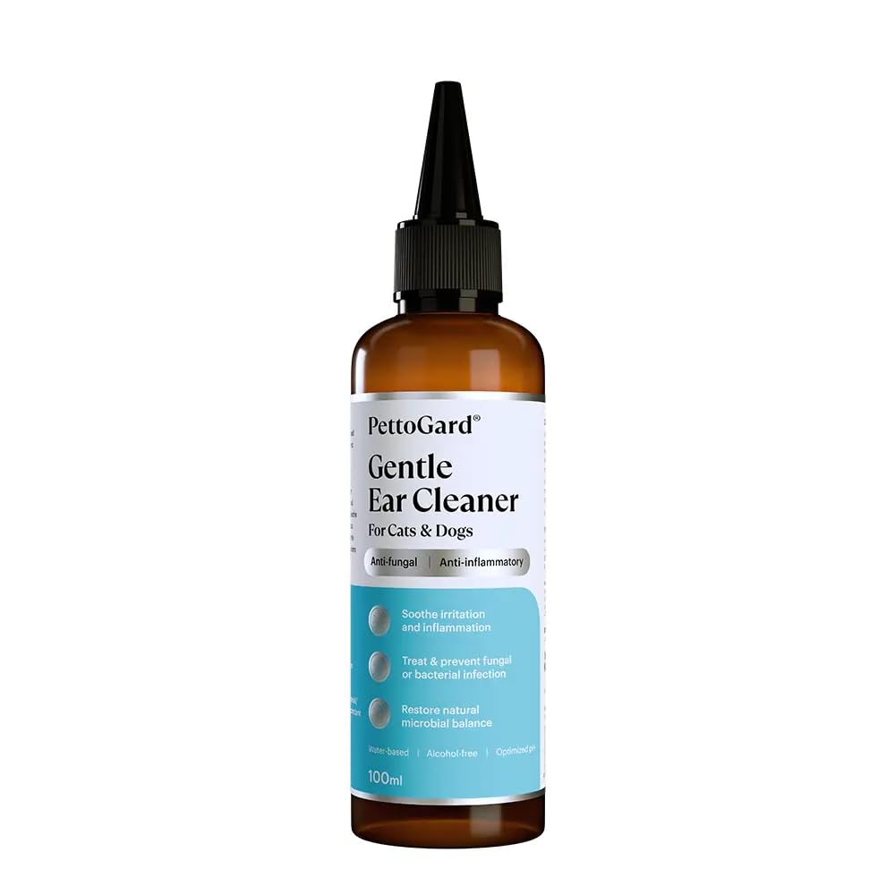PettoGard Gentle Ear Cleaner, Anti-Fungal & Anti-Inflammatory, Water-Based, Alcohol-Free, for Dogs & Cats, Ear Care Solution, 100ml