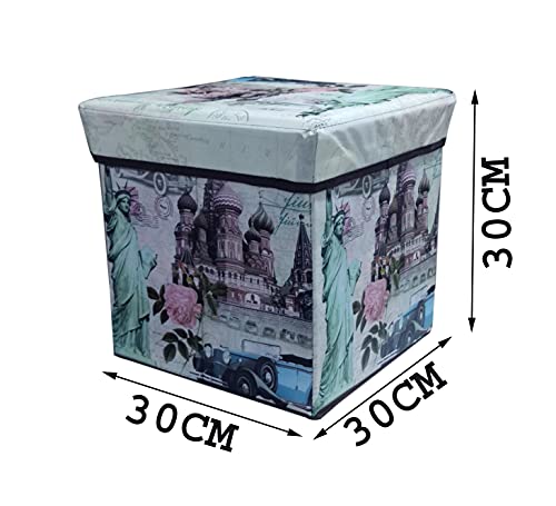 Image of Portable & Foldable Storage Stool for Living Room 30x30x30 cm (363-5) Polyurethane, Weight Capacity-100 KG