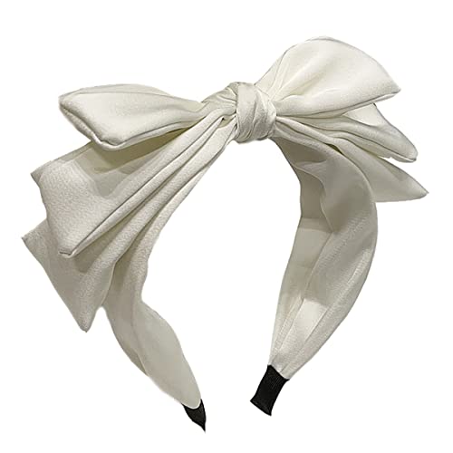 Lvyeer White Bow Headbands for Women Three Layer Big Bow Headbands Cute White Satin Bow hair accessory for Women Girls