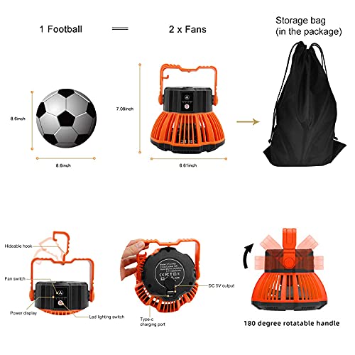 Lexenic Battery Operated Fan With Carry Bag & Light For Camping Tent & Hammock, 2 In 1 Remote Usb Rechargeable Small Desk Fan With Led Lighting & Hanging Hook For Outdoor Camping, Office #TOP5