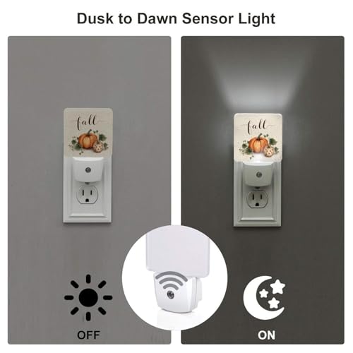 Image of Pumpkin Fall Autumn Flowers Sunflowers LED Plug-in Night Lamp 2 Piece Set, Auto Sensor Nightlights Set of 2 for Bedroom Bathroom