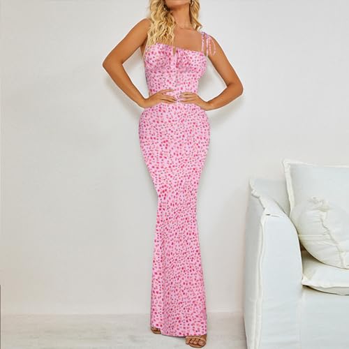 Image of Women Floral Printed Spaghetti Strap Maxi Dress Long Dress Backless Tie Shoulder Mermaid Dress