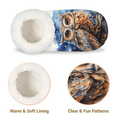 Funny Owl Women's Slippers Socks Cozy Fuzzy Sherpa House Shoes Winter House Bedroom Slippers Owl Moon Good Night4