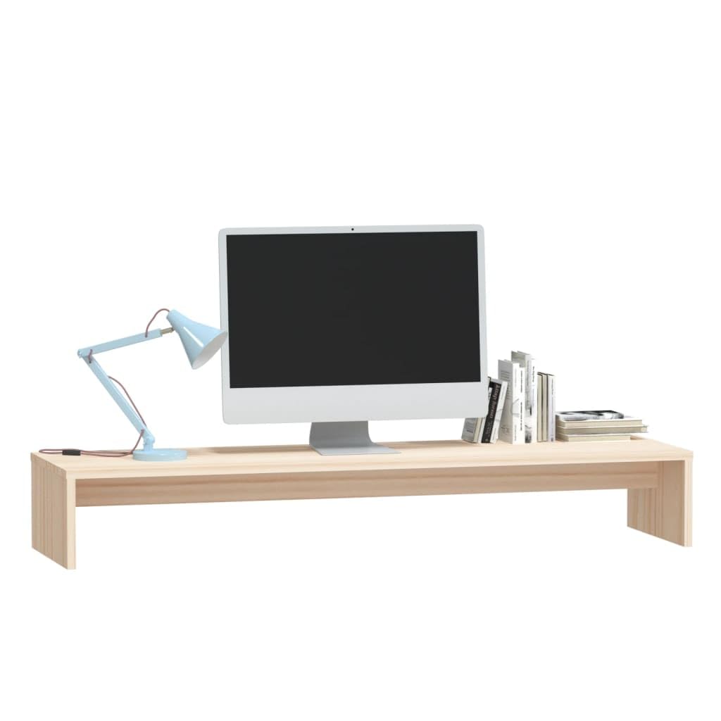 Supporto per monitor in legno di pino massiccio, 100 x 27 x 15 cm, regolabile in altezza, ergonomico, per ufficio, casa, gaming, con ripiano, gestione dei cavi, stabile supporto per notebook