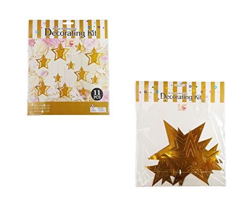 Image of 3D Metallic Foil Board Hanging Decorating Kit (Set of 11 Pieces) (Gold Stars)