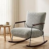 Hellove Sillón Mecedora Relax Reclinable Moderno - Butaca Salón con Respaldo Alto, Tela Chenilla Suave y Reposabrazos de Madera - Gris