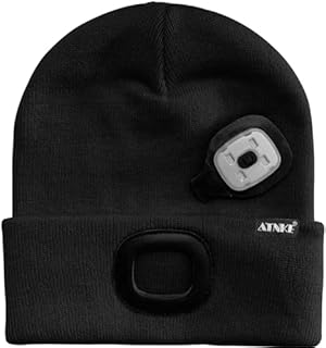 ATNKE LED Bonnet Lampe Frontale,USB Rechargeable Chapeau de Course Ultra Lumineux 4 LED Étanche Lumière Hiver Chaud Phare Cadeaux pour Hommes et Femmes/Black