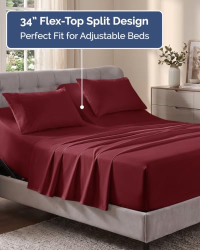 Image of Flex Top Split Head King Sheet Set - 4 Piece Extra Deep Sheets - Burgundy