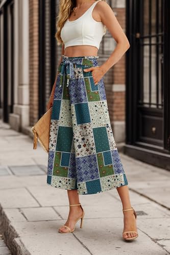 Image of IWOLLENCE Women Flowy Loose Wide Leg Pant Summer Beach Casual Trousers high Waist Adjustable Knot Business Work Casual Pants