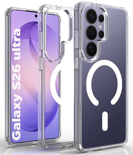 Image of RIGGEAR Shockproof Clear Hybrid Armor Magnetic Back Cover Case Compatible with MagSafe Accessories for Samsung Galaxy S26 Ultra (Transparent PC and TPU Bumper)