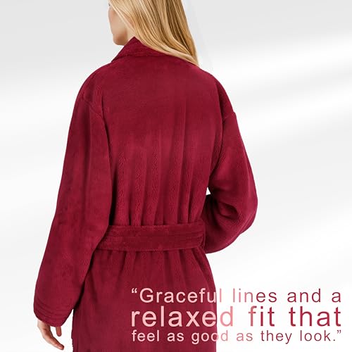 Image of American Soft Linen Women's Fleece Bathrobe - Luxury Soft, Plush, Fuzzy & Warm Turkish Robe for Women, Cozy Spa Quality Adult Bathroom Lounge Robe, Red L