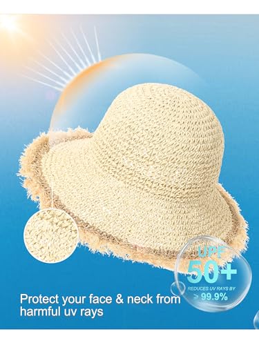 Sombrero de paja para mujer con ala ancha y protección UV miniatura 5