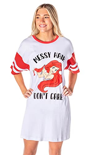 Disney Little Mermaid Womens Oversized Varsity Football Tee Night Shirt Ariel Nightgown (Xxx-Large) White #TOP9