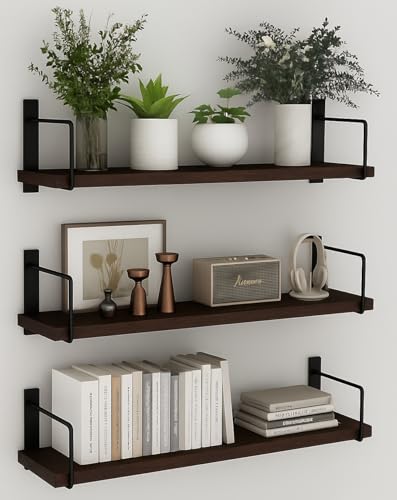 FireBees Wooden Wall Shelf for Books | Wall Mounted Bookshelf for Living Room & Bedroom | Floating Wall Bookshelf | Book Shelf Wooden Wall Mounted | Decorative Wall Shelf Rack (Brown, 20X6X6, 3)