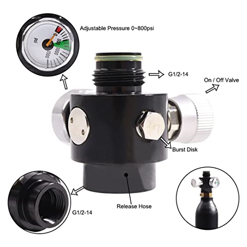 Zctcl New Paintball Inner Thread,Co2 Cylinder Tank,On/Off Valve With 1500Psi Gauge,G1/2-14 (Black) #TOP1