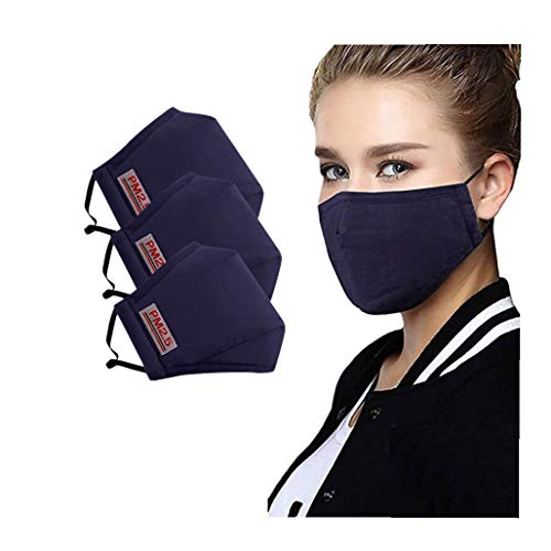 3 Pcs Unisex Adult Cotton Face Bandanas for Outdoor, Comfortable Washable and Reusable (3, Navy)