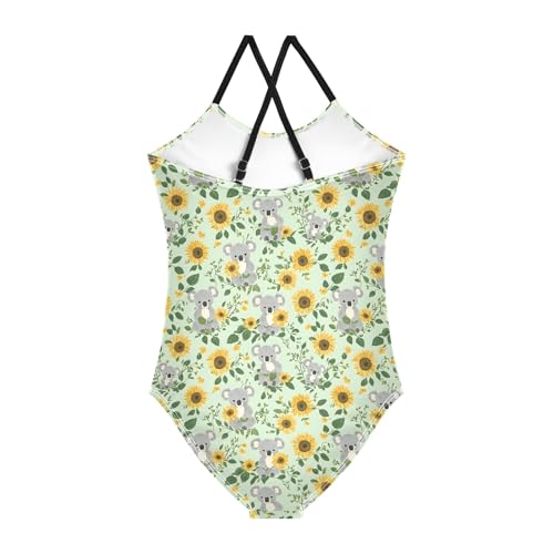 senya Girls Swimsuits One-Piece Swimwear Tie Bathing Suit Beach Summer Round Neck 5-6T Koalas with Sunflowers Pattern2