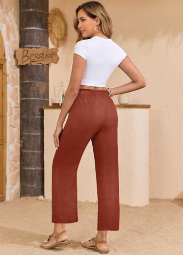 Image of EDUWU Women Casual Pants Loose High Waist Cropped Palazzo Beach Pants Summer Outfits 2026 Trendy