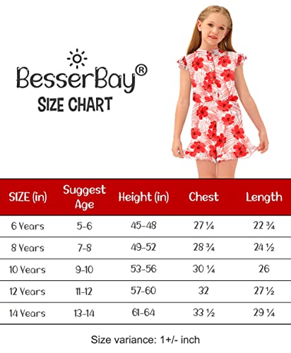 Besserbay Pretty Red Flower Jumpsuit Button Down Casual Flutter-Sleeve Comfy Elastic Romper For Big Girl 11-12 Years #TOP6