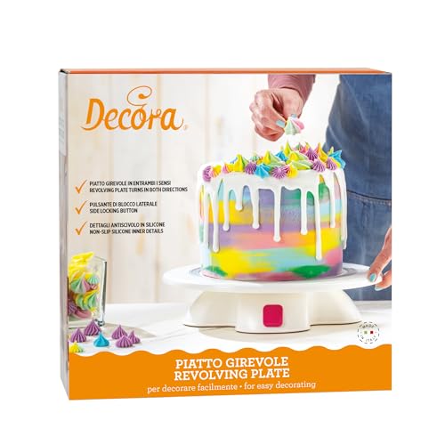 Piatto Girevole Per Torte In ABS 14 Cm - Decoratore Rotante 360° Con Scale Di Misurazione (Bianco)