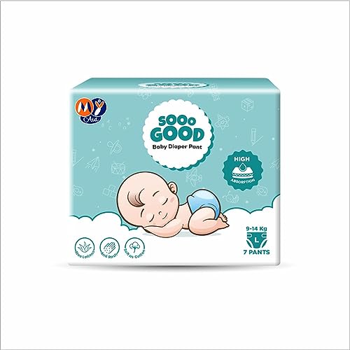 Image of SOOO GOOD Baby Diaper Pants With Aloe Lotion & Wetness Indicator | Soft & Comfortable | Fast Absorption, Rash-Free, Leak-Proof (Size-L, 9 to 14 kg, 7 Counts, Pack of 1)