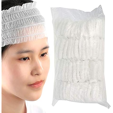 100pcs Disposable Elastic Hair Wraps Soft Non-woven Headbands Skin Care Hair Accessory for Spa Salon Makeup, White Cover