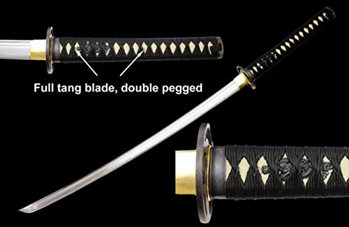 Makoto Handmade Sharp Katana Black Samurai Sword 40", Demon Eye Round Tsuba #TOP1