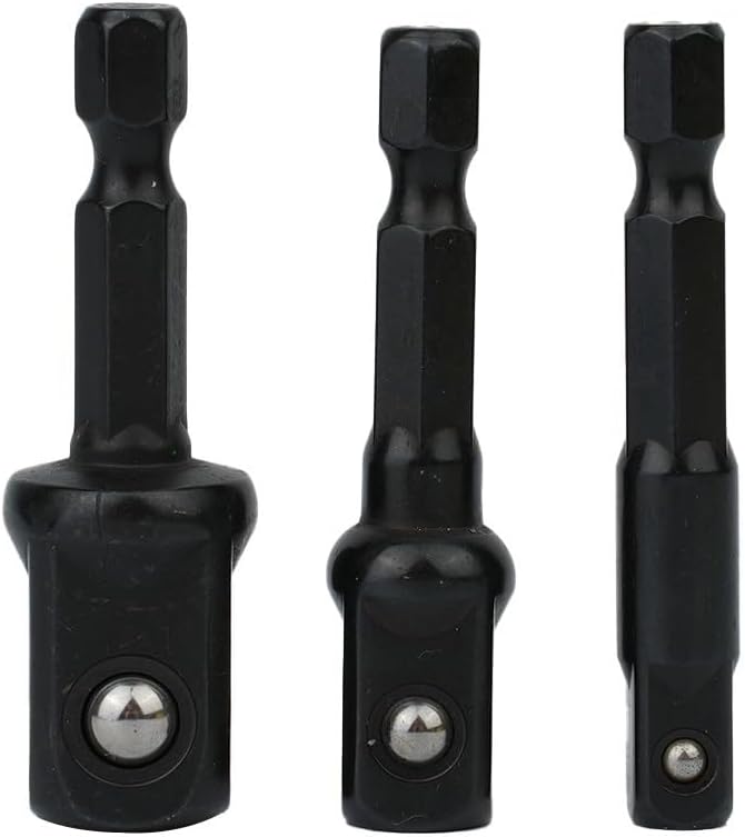 3-Piece Impacts Socket Adapter Set, 1/4 3/8 1/2 Inch Nut Driver Sockets with Hex Shank Extension, for Power Drill Electric Screwdriver, Rust-Resistant with Secure Spring-Loaded Ball Bearing