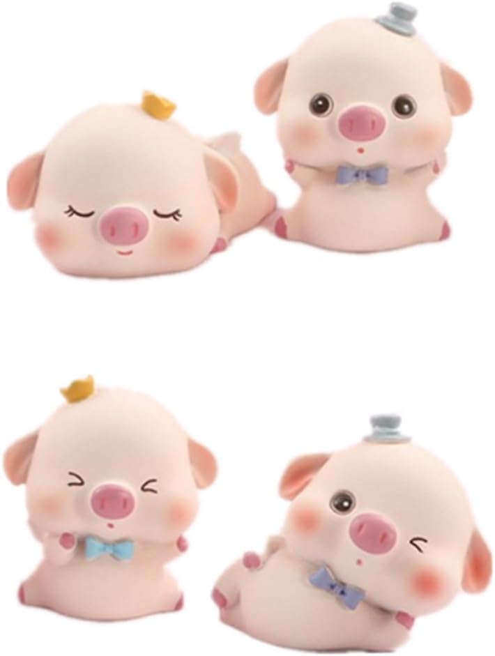 Generic 4pcs Resin Pig Cake Ornaments Cute Cartoon Figurines Birthday Cake Picks Home Office Tabletop Decoration