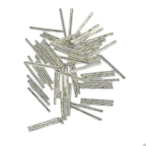 SNAPPSY 50pcs Engraved Straight Noodle Tube Beads Jewelry Findings DIY Silver White-picture-38