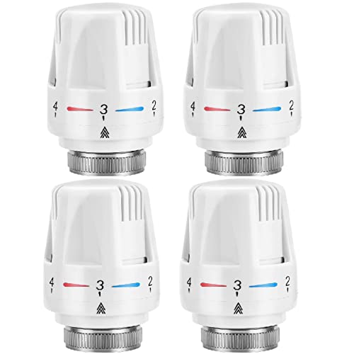 Shoze 4Pcs Thermostatic Radiator Head M30 x 1.5 System Temperature Control Valve Heat Valve Automatic Tool Standard Radiator Valves Replacement Fixed Head Heating System for Home Office White
